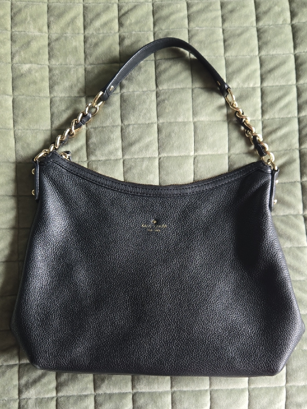 Kate Spade Black Pebbled Leather Chain-Accent Shoulder Bag